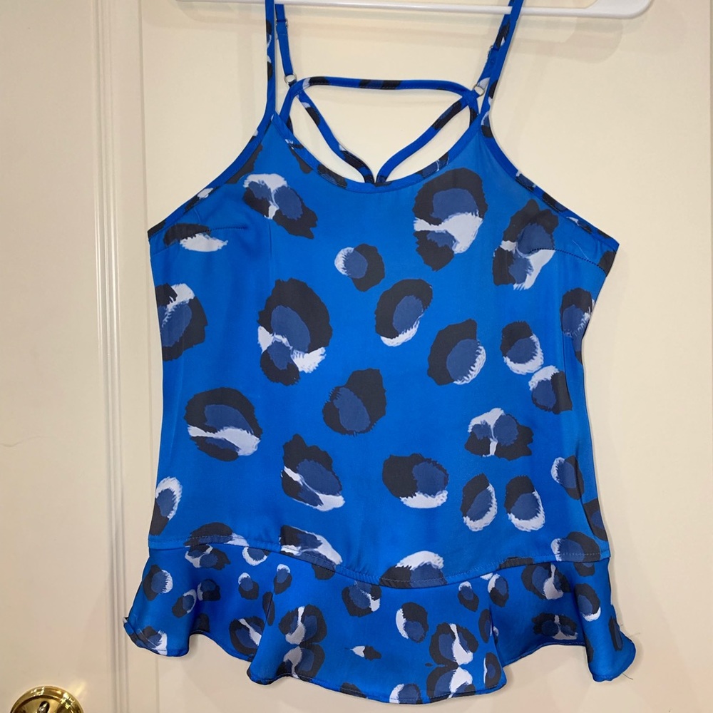 Blue Cheetah Silk Strappy Top